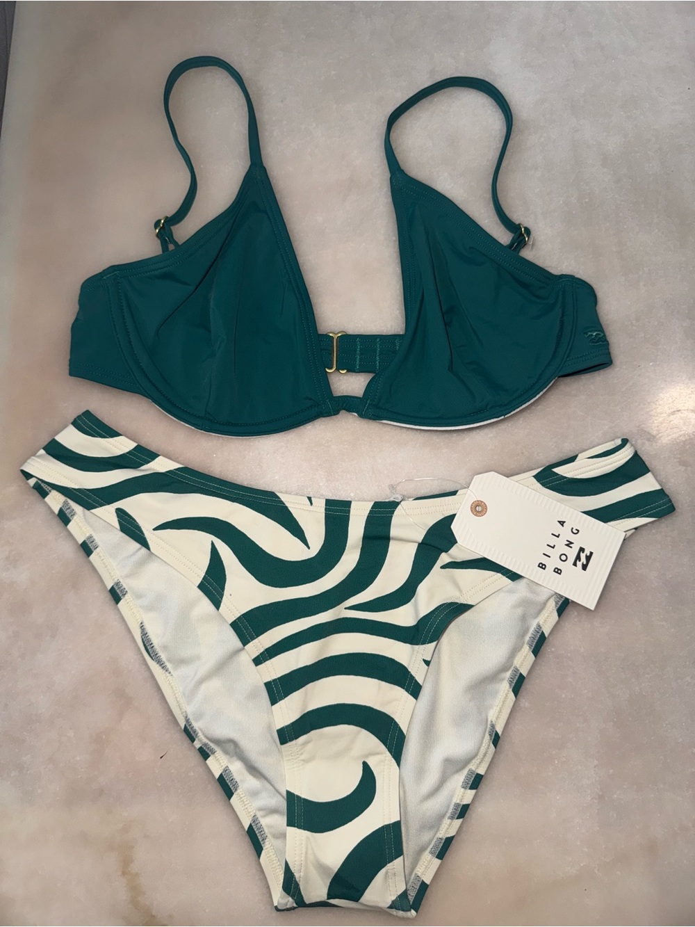 Billabong Teal Bikini Set with Cream & Teal Wave Print Bottoms